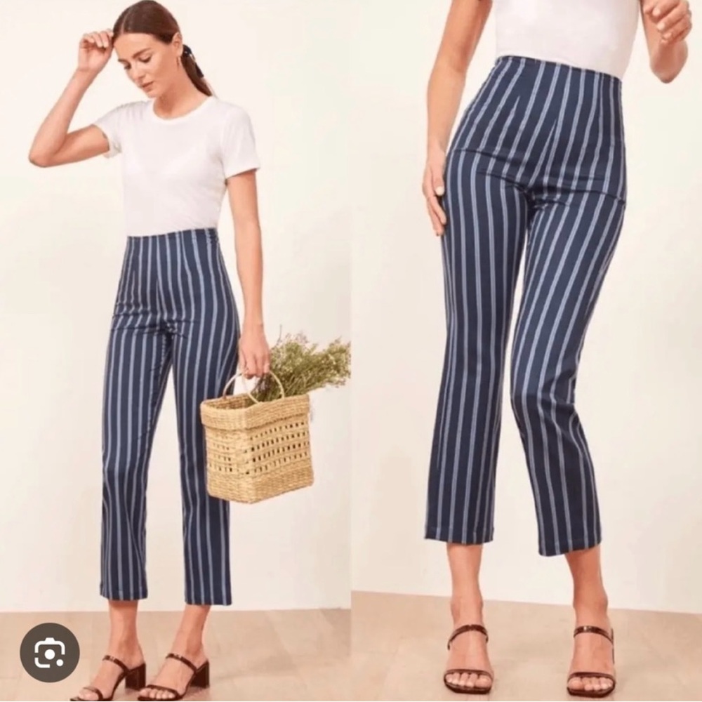 NWT Reformation Marlon Striped Navy and White Capone Stripe Crop Pant Size 4